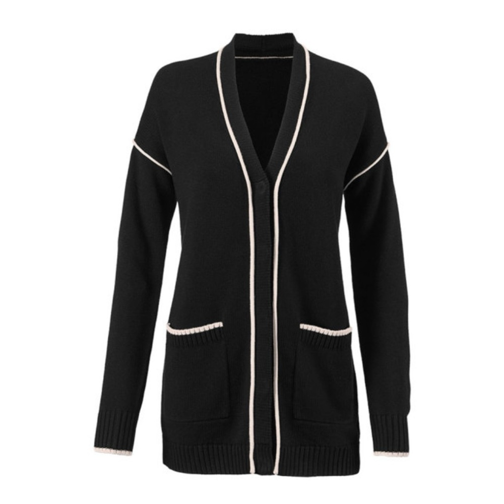 Cabi Comfort Cardigan #5633 Black with White Piping! In GUC! One owner